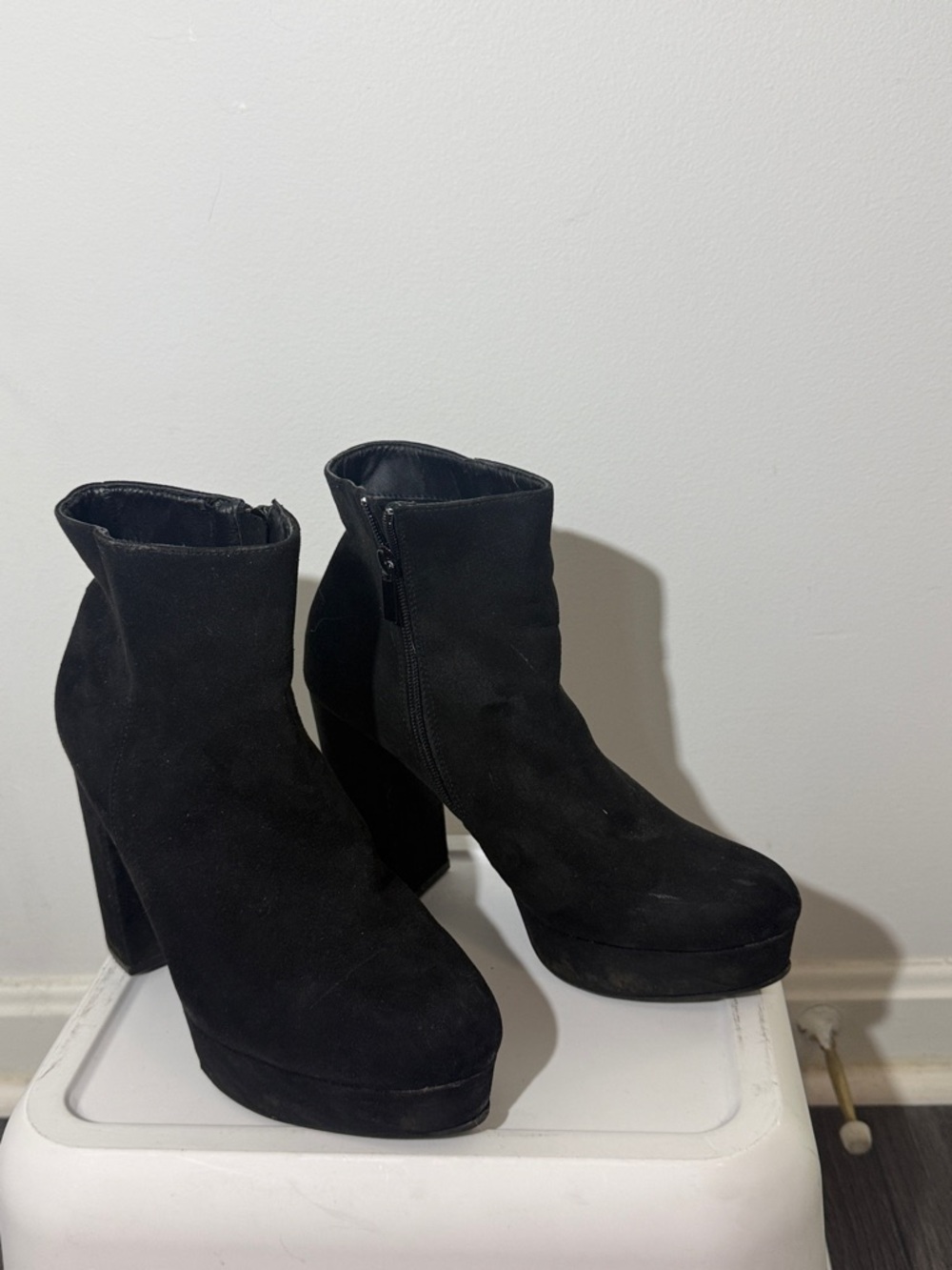 Women's Black Suede Platform Ankle Boots